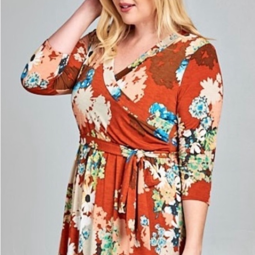 Plus size spring cottagecore Surplice Belted Maxi Dress - Picture 4 of 8